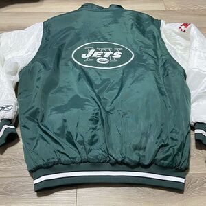 Vintage New‎ York Jets Reebok Puffer Jacket M Green NFL Football Full Zip Satin